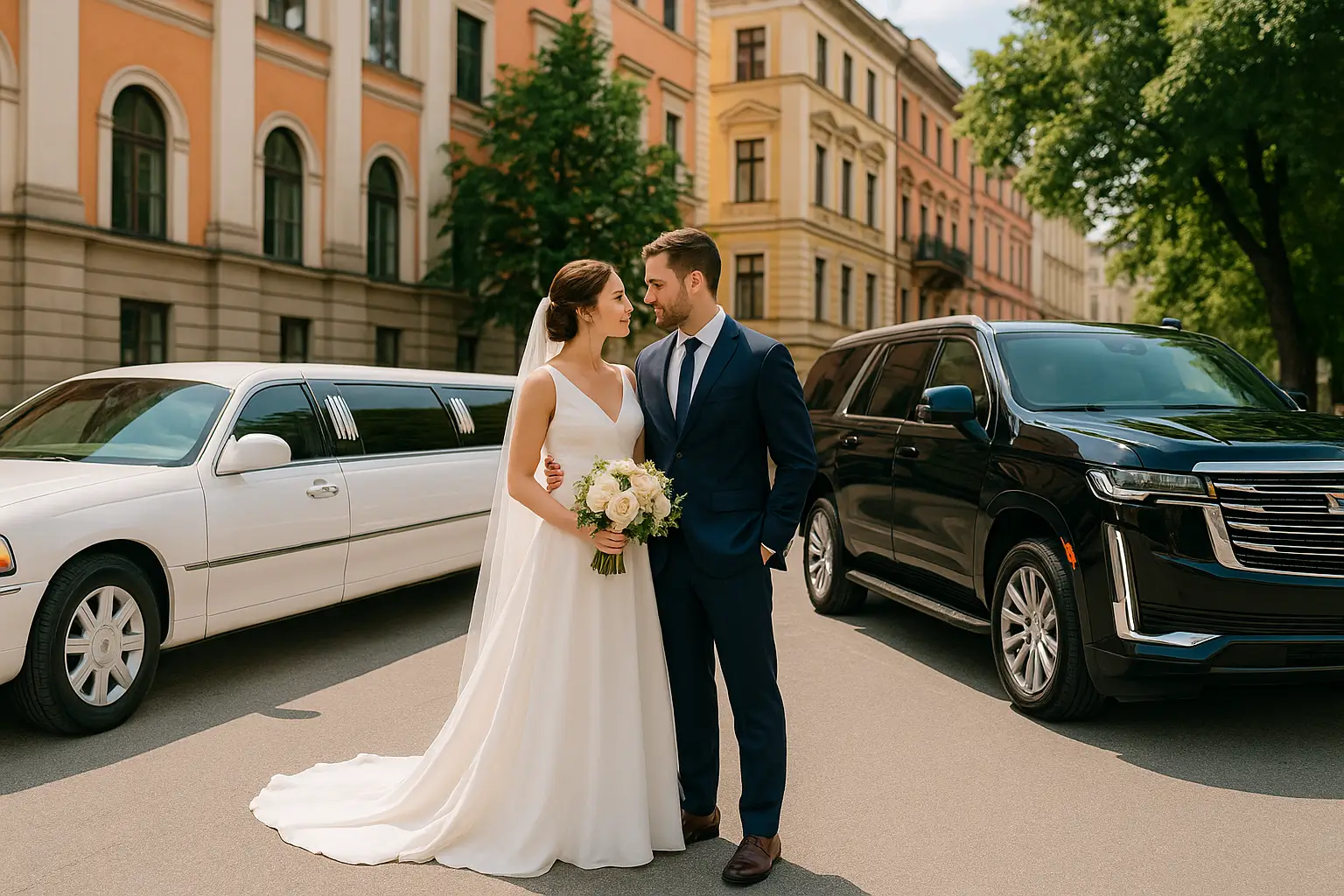 Wedding transportation limousine car for bride